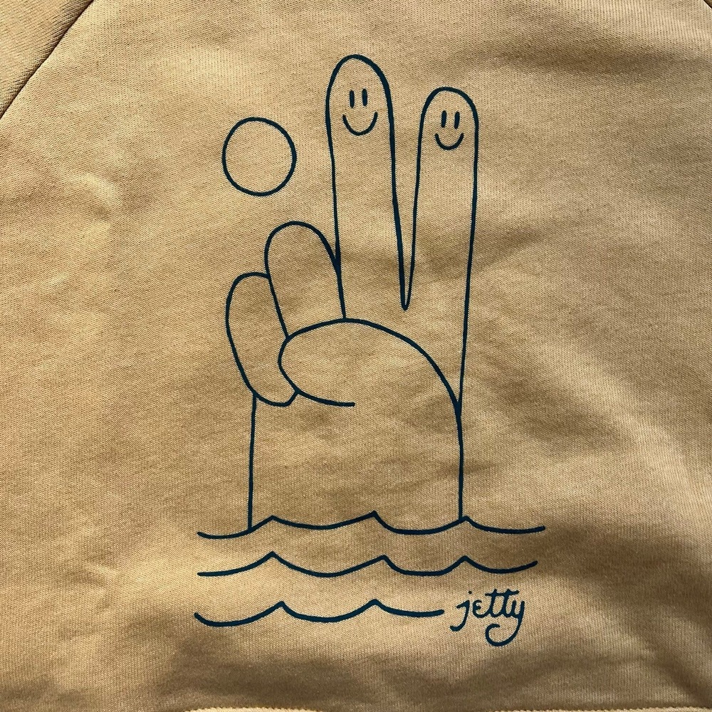 Jetty Deuces Crewneck Cropped sweatshirt mustard yellow sz small - Picture 2 of 4